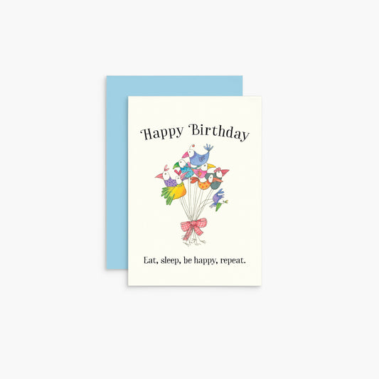 T355 - Eat, Sleep, Be Happy  - Twigseeds Mini Birthday Card